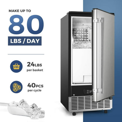Simzlife 80lbs/24H Undercounter Commercial Ice Maker, Freestanding/Built-In Ice Machine with Clear Cube