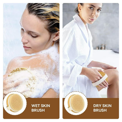 2 Pack Dry Body Brush,Natural Bristle Exfoliating Brush for Dry Skin,Improve Circulation,Lymphatic Drainage,Cellulite