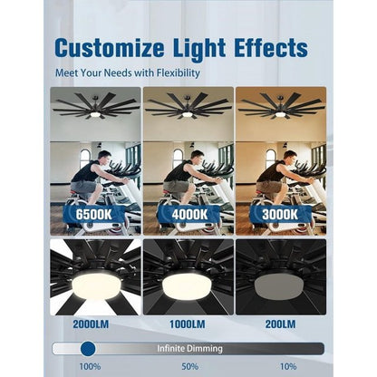 42 Inch Ceiling Fans with Lights and Remote, Black Indoor/Outdoor Ceiling Fan with Quiet Reversible DC Motor, 6 Speeds