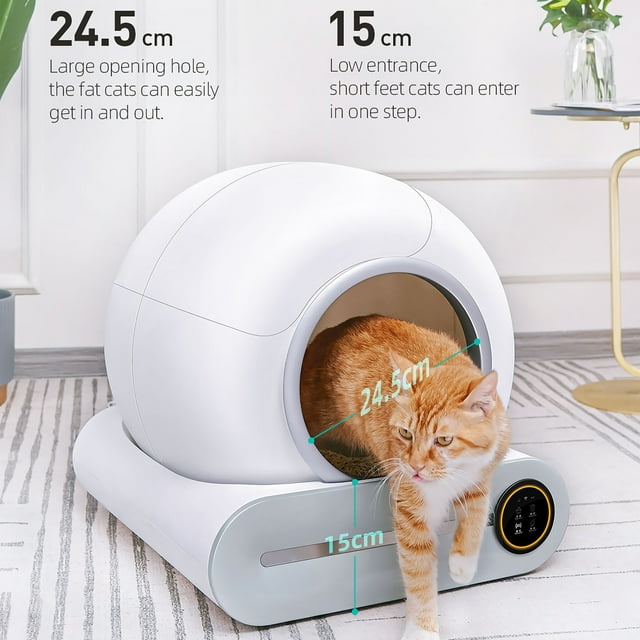 Pefilos 65L Large Capacity Smart Self-Cleaning Cat Litter Box, APP Control/Ionic Deodorizer for Multiple Cats Automatic Cat Litter Cleaning Robot, White