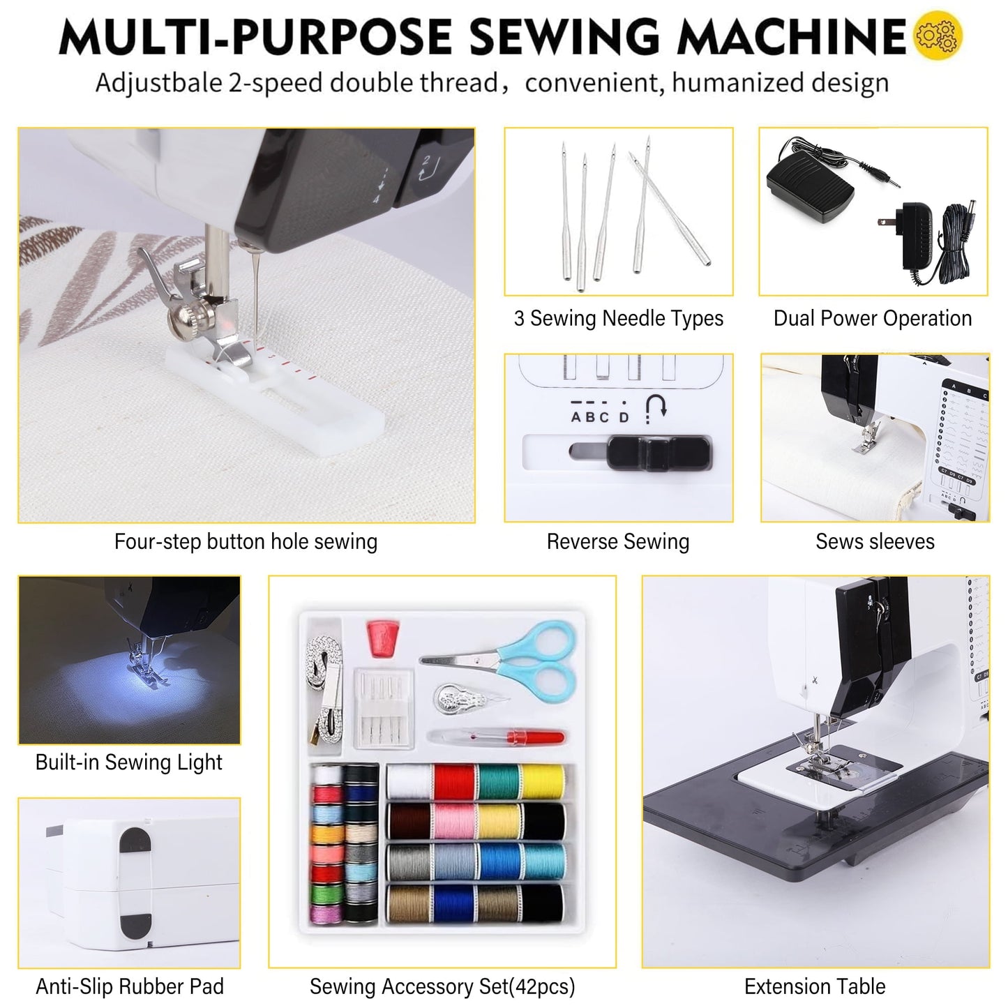 BCOOSS Portable Sewing Machine for Beginners 38 Built-in Stitches with Extension Table &Dual Speed