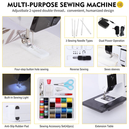 BCOOSS Portable Sewing Machine for Beginners 38 Built-in Stitches with Extension Table &Dual Speed