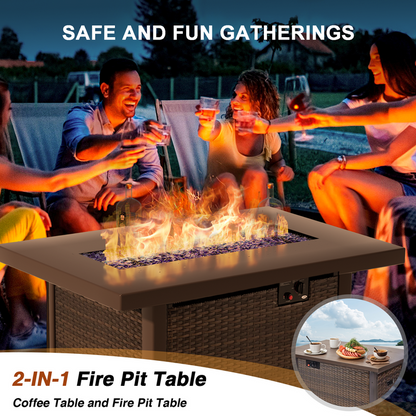 Grezone Outdoor Garden 12 Piece Patio Furniture with 43" 55000BTU Gas Propane Fire Pit Table Rattan Wicker Sectional Set, Red