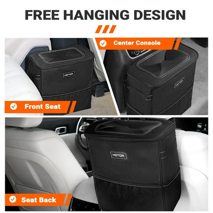 HOTOR Car Trash Can with Lid, Leak-Proof Car Garbage Can with Mesh Pockets, Car Accessories