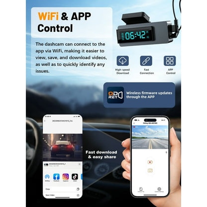 ODREY Dash Cam Front and Rear, 2.5K+1080P WDR Dash Camera for Cars, 4K Single Front Built-in WiFi Car Camera with G-Sensor, Super Night Vision, 64GB Card, Loop Recording, Parking Mode