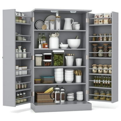 Spaco 17-Tier Kitchen Pantry Cabinet with 2 Doors and 6 Adjustable Shelves, Cabinet to Storage Book, Shoes and Clothes, Freestanding 5-Tier Shelving, Gray