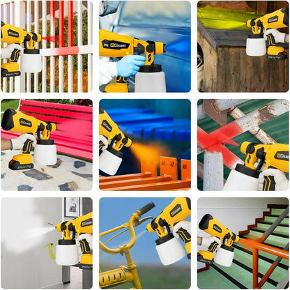 Gisam Brushless Paint Sprayer with 2 Batteries Cordless Spray Paint Gun, Electric HVLP Painting Tool for Furniture Cabinets Fence House Painting