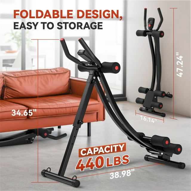 HIJOB Ab Machine, Foldable Ab Workout Equipment for Home Gym, Core Abdominal Trainer Fitness Equipment, Full Body Exercise, Max 440lbs, LCD Display