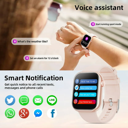 Mingwear 1.85-Inch Women's Smartwatch with Fitness Tracking, 110+ Exercise Modes, Answer/Dial/Pedometer, IP67 Waterproof Fitness Watch for Android and IPhone Devices (Pink)