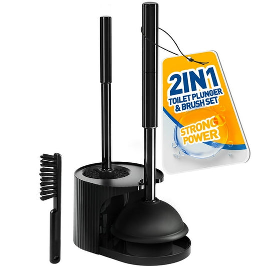 propuri 2 in 1 Toilet Plunger and Brush Set，Extended Handle Plunger,Bathroom Cleaning Tools, Black