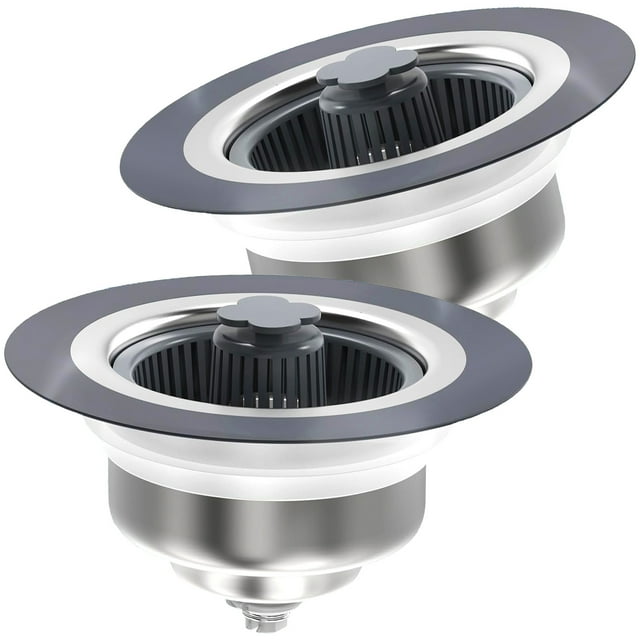 propuri 3in1 Kitchen Sink Drain Strainer and Sink Stopper, Stainless Steel Kitchen Drain Plug & Cover with Anti-Clogging Basket Strainer, Fit US Standard 3-1/2'' Drain Hole,2 Pack